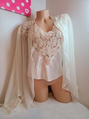 VTG Victoria's Secret Bridal Embroidered Satin Camisole Peignoir Set Size M
